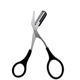 Ciseaux à sourcils professionnels de précision Avec peigne et anneaux antidérapants noirs Couleur argenté Pour homme et femme Po