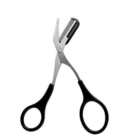 Ciseaux à sourcils professionnels de précision Avec peigne et anneaux antidérapants noirs Couleur argenté Pour homme et femme Po
