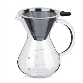 Cafetière en Verre avec Filtre Permanent en Acier Inoxydable 400ML avec Echelle