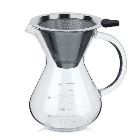 Cafetière en Verre avec Filtre Permanent en Acier Inoxydable 400ML avec Echelle