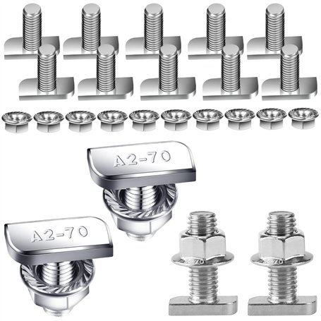 ALEEIK Lot de 10 vis à tête marteau en acier inoxydable avec écrou à bride M8 x 20 mm - Écrous à dents de blocage avec écrous à