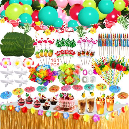 ZLPBAO 162 Pièces Hawaïenne Luau Table Jupe Set de Décoration