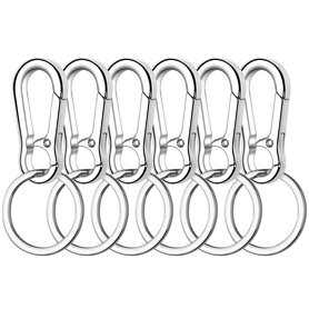 Mousqueton Détachable Pivotant 6 Pièce Mousqueton Métallique avec Porte-Clés Anneau Porte-Clés Détachable Mousqueton avec Boucle