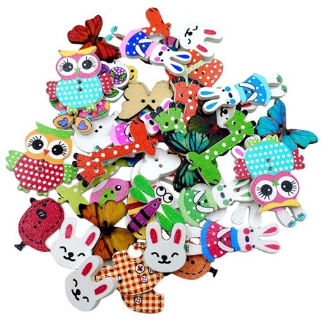 50pcs Animaux Assortis Boutons en Bois Pour Couture Et Artisanat Noël Mariage Décoration