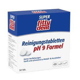 Fittydent Lot de 4 tablettes de nettoyage 32 pièces – Nettoyage et entretien avec formule d'entretien PH9 – Empêche la décolorat