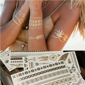 AMACOAM 6 feuilles 70 motifs métal feuille d'or chaud autocollant de tatouage argent imperméable longue vente étincelant ​​tempo