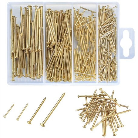 Assortiment de 350 clous et épingles en laiton plaqué or pour panneau de travail du bois pour suspension murale (20 mm/25 mm/40
