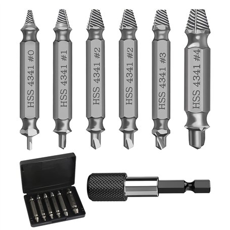 Lot de 6 Extracteurs de Vis Avec Porte-Embout Magnétique et Adaptateur de Douille pour Vis Endommagées