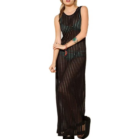 L-Peach Femme Eté Dentelle Florale Crochet Robe Longue de Plage Bikini Cover Up Paréo Kaftan pour Maillot de Bain