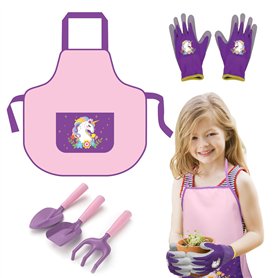 TGFIX 5 Pcs Outils de Jardin Set d'Outils de Jardinage Fille avec Licorne Tablier de Jardin Gants de Jardin Pelle Râteau Jouets