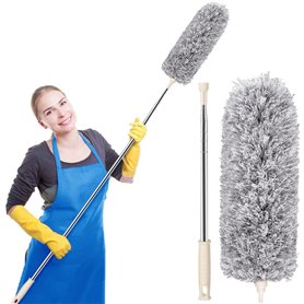Duster en Microfibre pour Nettoyage avec Tige d'extension (Acier Inoxydable) atteint 100 Pouces