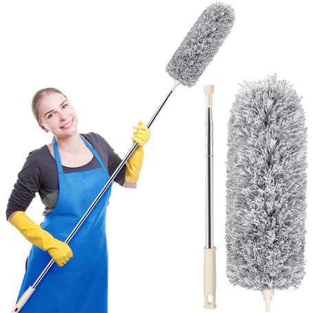 Duster en Microfibre pour Nettoyage avec Tige d'extension (Acier Inoxydable) atteint 100 Pouces