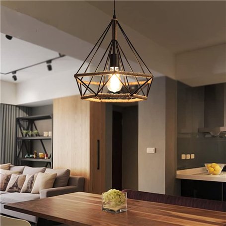 Mengjay Lustre ancien plafonnier design industriel noir Art mode diamant forme suspensio lampe prismatique