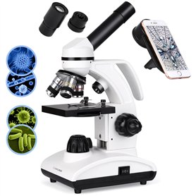 Tuword Microscope(40-1000X) Optique Microscopes Biologique Monoculaire avec Source De Lumière LED Et Support De Téléphone Portab