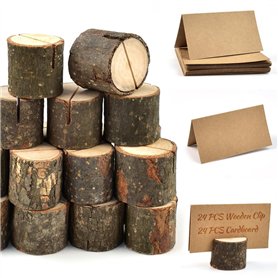 PEALOVCOM 24 PCS Porte Carte de Table en Bois Support Carte de Visite Bois Naturel Support Photo Carte Porte Nom Table Bois Port