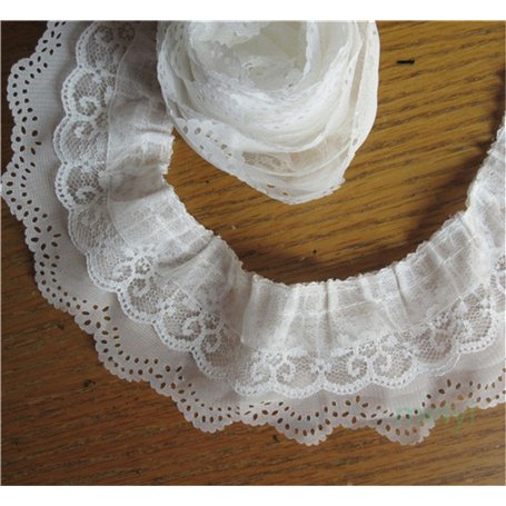 5 metres 3 couches en organza plissé Réuni en maille Bordure en dentelle ruban Blanc Edge 65 mm Bordure garnitures Tissu vintage