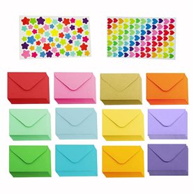 Lot de 60 mini enveloppes aux couleurs assorties avec 2 feuilles d'autocollants à faire soi-même