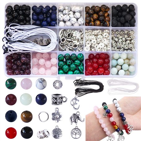 Colle 418pcs Perles Pierre Naturelle pour Fabrication de bijoux