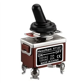 Heschen Interrupteur à bascule en métal RT1221 DPST - Type maintenu - Marche/arrêt - 2 positions - 15 A 250 VAC - Avec capuchon