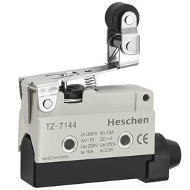 Heschen Interrupteur de fin de course horizontal TZ-7144 à pôle unique actionneur à levier à rouleau AC 380 V 10 A pour moulin C