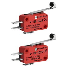 Heschen Micro Switch V-156-1C25 SPDT Lot de 2 leviers à rouleaux longs 20 A 250 VAC