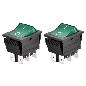 Lot de 2 interrupteurs à bascule Heschen DPDT - 6 connecteurs - Voyant vert lumineux - 16 A 250 VAC