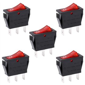 Heschen Interrupteur à bascule ON-OFF SPST 3 bornes lumière rouge 16A 250VAC 5 pièces