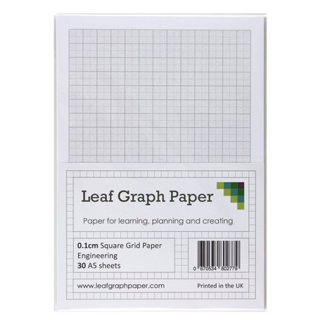A5 Papier millimétré 1 mm 0.1 cm à carreaux ingénierie – 30 feuilles mobiles Feuilles – Gris Grille