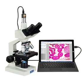 Omax - Microscope trinoculaire numérique - LED - 40X-2500X - Avec appareil photo 5 MP et platine mécanique