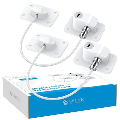 eSynic Lot de 2 verrous de porte pour réfrigérateur pour adultes et enfants - avec 4 clés et adhésif robuste