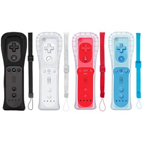 PGYFDAL Lot de 4 télécommandes classiques compatibles avec console Wii U avec manchon en silicone souple et dragonne (noir + bla