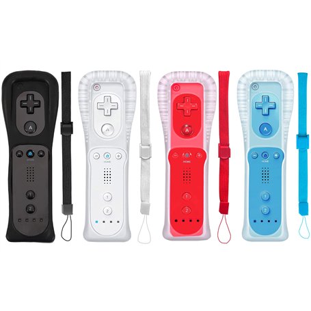 PGYFDAL Lot de 4 télécommandes classiques compatibles avec console Wii U avec manchon en silicone souple et dragonne (noir + bla