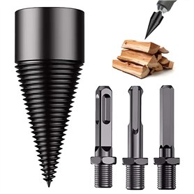 SUNYOK 1pcs Foret de Fendage Bois Cône à Fendre Bûches 32mm Fendeuse Conique pour Bois de Chauffage Outil Coupe-bois avec 3 Poig