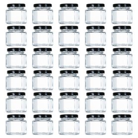Tebery - Lot de 30 mini bocaux hexagonaux en verre avec couvercles et étiquettes revêtus de plastisol noir (44