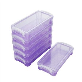 Sumnacon 6pcs superposable boîte à crayons boîte de rangement en plastique avec blanc bouton pour crayon de couleur （violet tran