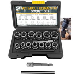 XSTARYE 15PCS Outil Extracteur de Vis Kit Extraction Ecrou avec 3/8" Adaptateur Hexagonal pour Boulons