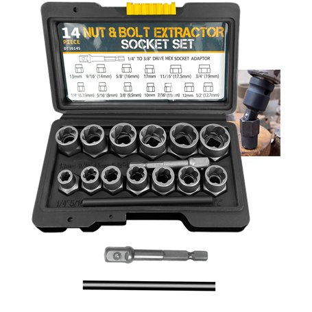 XSTARYE 15PCS Outil Extracteur de Vis Kit Extraction Ecrou avec 3/8" Adaptateur Hexagonal pour Boulons