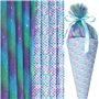 Tissus Couture Motif d’Écaille de Poisson 100x145cm + Tulle Tissu 100x150cm Pour Bricolage Tutu Jupe Sacs Noeud Cadeau