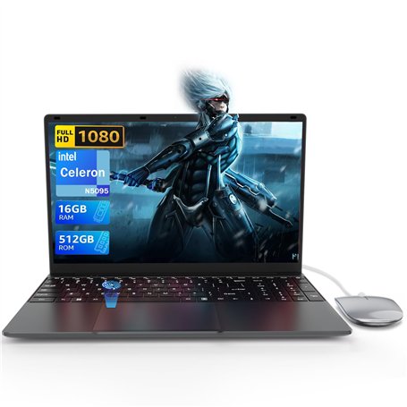 PINSTONE Ordinateur Portable 15.6 Pouces PC Portable 16Go RAM 512Go SSD Celeron N5095 Laptop Computer Touch ID Bluetooth 4.0 WiF