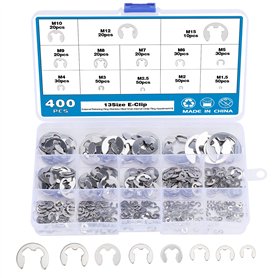 400PCS 13Size En Acier Inoxydable E-Clip Anneau De Retenue Externe Snap Kit De Assortiment Anneau Anneau De Circlips Interne