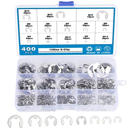 400PCS 13Size En Acier Inoxydable E-Clip Anneau De Retenue Externe Snap Kit De Assortiment Anneau Anneau De Circlips Interne