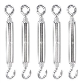 WiMas Lot de 5 tendeurs de fil à boucle tournante en acier inoxydable M8 réglables en forme de crochet et corde à œil