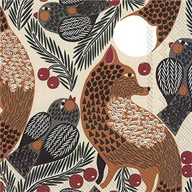 Marimekko Ketunmarja Lot de 20 Serviettes de Table en Papier 3 plis Motif renards et oiseaux 33 cm