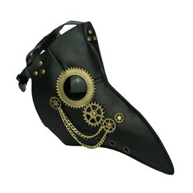 Masque de médecin de la peste avec engrenages et chaînes Steampunk Noir et doré