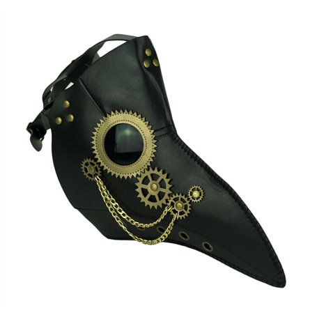 Masque de médecin de la peste avec engrenages et chaînes Steampunk Noir et doré