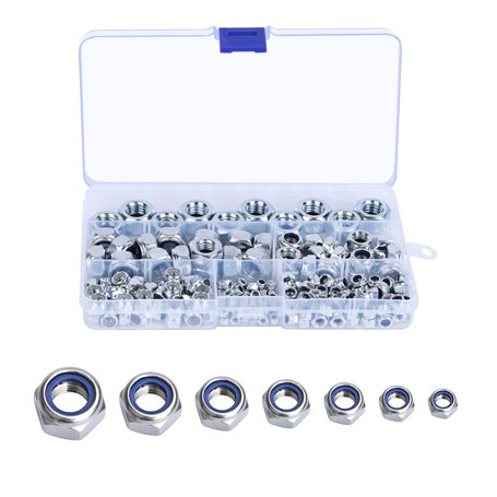 LAITER 165 Pcs Ecrou Hexagonal en 304 Acier Inoxydable Ecrous Frein M3 M4 M5 M6 M8 M10 M12 pour Quincaillerie Assortiment Contre