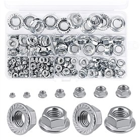 HAKOTOM 180Pcs Écrou à Embase Hexagonale Écrou de Blocage Écrous Hexagonaux à Bride Dentelée en Acier Inoxydable Écrous à Bride
