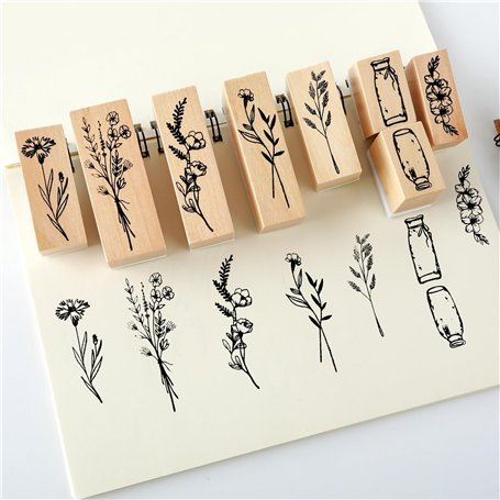 SHUOHONG 8 Pièces Tampons en Bois Plante