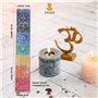 Brûleur d'encens (encens) Support plat en aluminium Motif Chakras Couleurs émaillées Fait à la main en Inde.