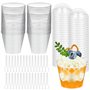 Sporgo Lot de 50 verres à dessert avec couvercle : bols à dessert en plastique 200 ml avec 50 cuillères à soupe et 50 couvercles